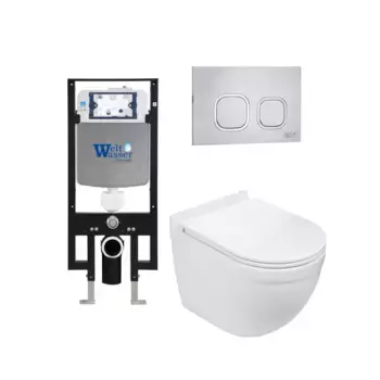 Комплект унитаза WeltWasser Heimbach 043 с инсталляцией AMBERG 497 белый, с сиденьем микролифт и клавишей смыва AMBERG RD-MT CR хром матовый