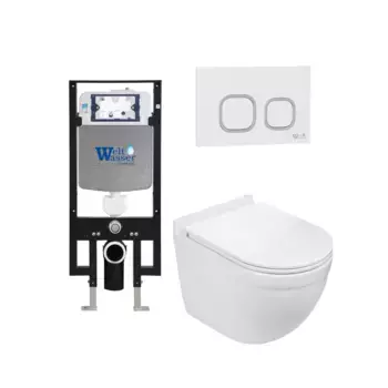 Комплект унитаза WeltWasser Heimbach 043 с инсталляцией AMBERG 497 белый, с сиденьем микролифт и клавишей смыва AMBERG RD-WT белый