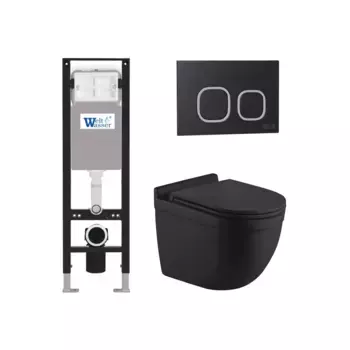 Комплект унитаза WeltWasser Heimbach 043 с инсталляцией AMBERG 350 черный матовый, с сиденьем микролифт и клавишей смыва AMBERG RD-BL черный матовый