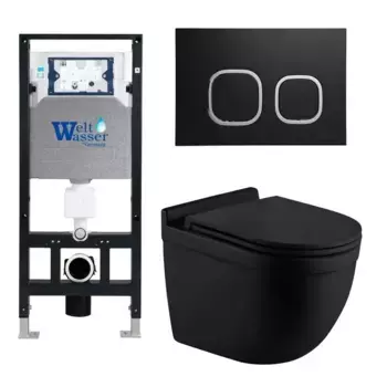 Комплект унитаза WeltWasser Heimbach 043 с инсталляцией AMBERG 506 черный матовый, с сиденьем микролифт и клавишей смыва AMBERG RD-BL черный матовый