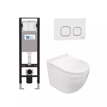 Комплект унитаза WeltWasser Heimbach 043 с инсталляцией AMBERG 350 белый, с сиденьем микролифт и клавишей смыва AMBERG RD-WT белый