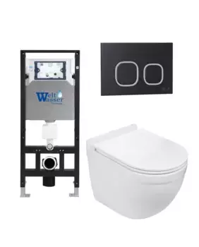 Комплект унитаза WeltWasser Heimbach 043 с инсталляцией AMBERG 506 белый, с сиденьем микролифт и клавишей смыва AMBERG RD-BL черный матовый