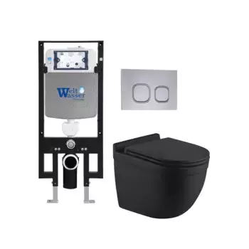 Комплект унитаза WeltWasser Heimbach 043 с инсталляцией AMBERG 497 черный матовый, с сиденьем микролифт и клавишей смыва AMBERG RD-CR хром