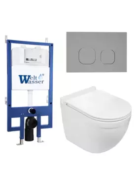 Комплект унитаза WeltWasser Heimbach 043 с инсталляцией BAMBERG 545 белый, с сиденьем микролифт и клавишей смыва BAMBERG CR хром
