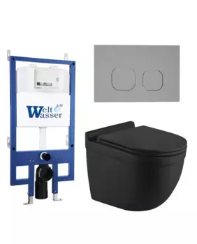Комплект унитаза WeltWasser Heimbach 043 с инсталляцией BAMBERG 545 черный матовый с сиденьем микролифт и клавишей смыва BAMBERG CR хром