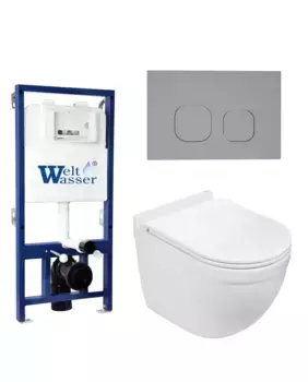 Комплект унитаза WeltWasser Heimbach 043 с инсталляцией BAMBERG 525 белый, с сиденьем микролифт и клавишей смыва BAMBERG CR хром
