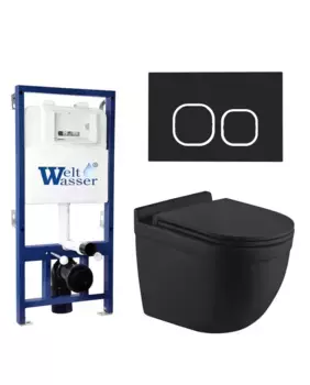 Комплект унитаза WeltWasser Heimbach 043 с инсталляцией BAMBERG 525 черный матовый с сиденьем микролифт и клавишей смыва BAMBERG BL черный матовый
