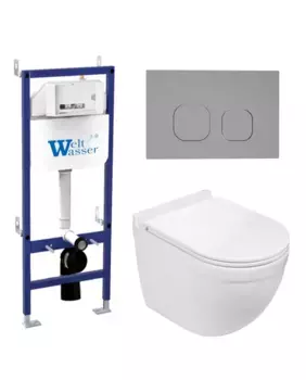 Комплект унитаза WeltWasser Heimbach 043 с инсталляцией BAMBERG 460 белый, с сиденьем микролифт и клавишей смыва BAMBERG CR хром