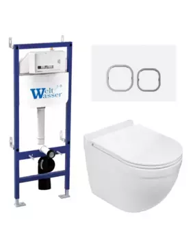 Комплект унитаза WeltWasser Heimbach 043 с инсталляцией BAMBERG 460 белый, с сиденьем микролифт и клавишей смыва BAMBERG WT белый