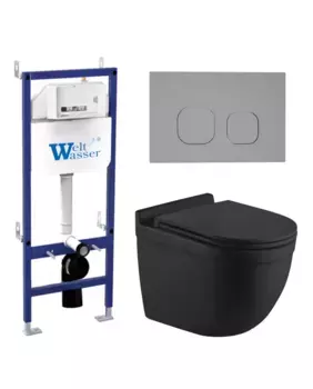 Комплект унитаза WeltWasser Heimbach 043 с инсталляцией BAMBERG 460 черный матовый, с сиденьем микролифт и клавишей смыва BAMBERG CR хром