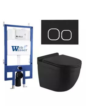 Комплект унитаза WeltWasser Heimbach 043 с инсталляцией BAMBERG 545 черный матовый с сиденьем микролифт и клавишей смыва BAMBERG BL черный матовый