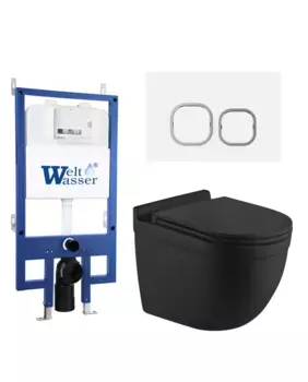 Комплект унитаза WeltWasser Heimbach 043 с инсталляцией BAMBERG 545 черный матовый с сиденьем микролифт и клавишей смыва BAMBERG WT белый