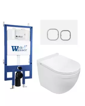 Комплект унитаза WeltWasser Heimbach 043 с инсталляцией BAMBERG 545 белый, с сиденьем микролифт и клавишей смыва BAMBERG WT белый