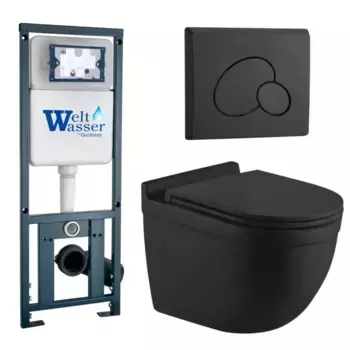 Комплект унитаза WeltWasser Heimbach 043 с инсталляцией MARBERG 410 черный матовый, с сиденьем микролифт и клавишей смыва MAR 410 RD MT-BL черный матовый