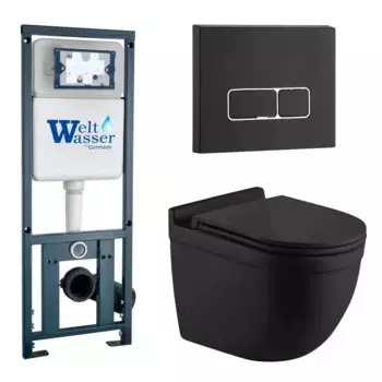 Комплект унитаза WeltWasser Heimbach 043 с инсталляцией MARBERG 410 черный матовый, с сиденьем микролифт и клавишей смыва MAR 410 SE MT-BL черный матовый