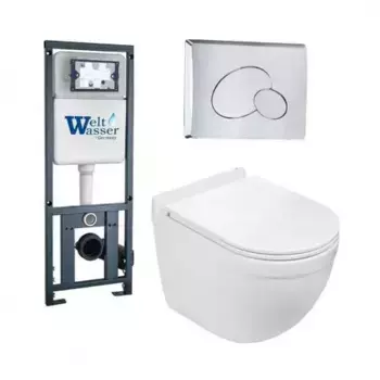 Комплект унитаза WeltWasser Heimbach 043 с инсталляцией MARBERG 410 белый, с сиденьем микролифт и клавишей смыва MAR 410 RD-CR хром