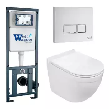 Комплект унитаза WeltWasser Heimbach 043 с инсталляцией MARBERG 410 белый, с сиденьем микролифт и клавишей смыва MAR 410 SE GL-WT белый