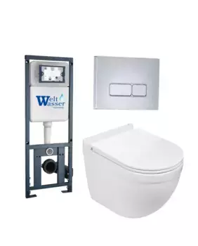 Комплект унитаза WeltWasser Heimbach 043 с инсталляцией MARBERG 410 белый, с сиденьем микролифт и клавишей смыва MAR 410 SE-CR хром