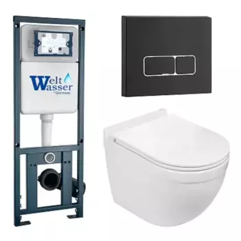 Комплект унитаза WeltWasser Heimbach 043 с инсталляцией MARBERG 410 белый, с сиденьем микролифт и клавишей смыва MAR 410 SE MT-BL черный матовый