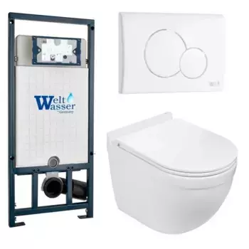 Комплект унитаза WeltWasser Heimbach 043 с инсталляцией MARBERG 507 белый, с сиденьем микролифт и клавишей смыва MAR 507 RD GL-WT белый