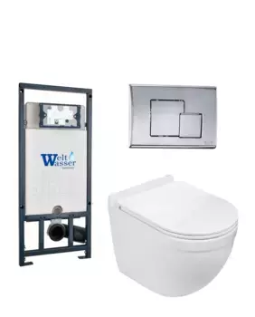 Комплект унитаза WeltWasser Heimbach 043 с инсталляцией MARBERG 507 белый, с сиденьем микролифт и клавишей смыва MAR 507 SE-CR хром