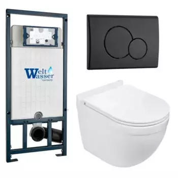 Комплект унитаза WeltWasser Heimbach 043 с инсталляцией MARBERG 507 белый, с сиденьем микролифт и клавишей смыва MAR 507 RD MT-BL черный матовый