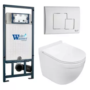 Комплект унитаза WeltWasser Heimbach 043 с инсталляцией MARBERG 507 белый, с сиденьем микролифт и клавишей смыва MAR 507 SE GL-WT белый
