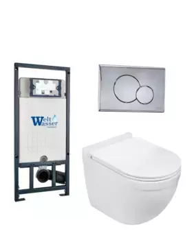 Комплект унитаза WeltWasser Heimbach 043 с инсталляцией MARBERG 507 белый, с сиденьем микролифт и клавишей смыва MAR 507 RD-CR хром