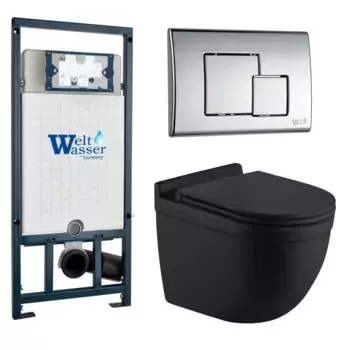 Комплект унитаза WeltWasser Heimbach 043 с инсталляцией MARBERG 507 черный матовый, с сиденьем микролифт и клавишей смыва MAR 507 SE-CR хром