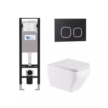 Комплект унитаза WeltWasser Hofbach с инсталляцией AMBERG 350 белый, с сиденьем микролифт и клавишей смыва AMBERG RD-BL черный матовый