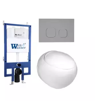 Комплект унитаза WeltWasser Jeckenbach 004 с инсталляцией BAMBERG 545 белый, с сиденьем микролифт и клавишей смыва BAMBERG CR хром