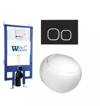 Комплект унитаза WeltWasser Jeckenbach 004 с инсталляцией BAMBERG 545 белый, с сиденьем микролифт и клавишей смыва BAMBERG BL черный матовый