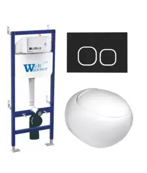 Комплект унитаза WeltWasser Jeckenbach 004 с инсталляцией BAMBERG 460 белый, с сиденьем микролифт и клавишей смыва BAMBERG BL черный матовый