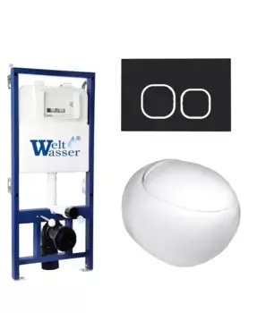 Комплект унитаза WeltWasser Jeckenbach 004 с инсталляцией BAMBERG 525 белый, с сиденьем микролифт и клавишей смыва BAMBERG BL черный матовый