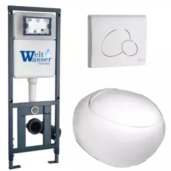 Комплект унитаза WeltWasser Jeckenbach 004 с инсталляцией MARBERG 410 белый, с сиденьем микролифт и клавишей смыва MAR 410 RD GL-WT белый