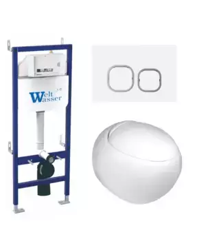 Комплект унитаза WeltWasser Jeckenbach 004 с инсталляцией BAMBERG 460 белый, с сиденьем микролифт и клавишей смыва BAMBERG WT белый