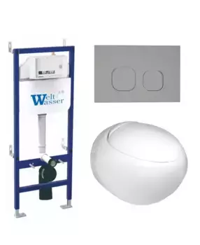 Комплект унитаза WeltWasser Jeckenbach 004 с инсталляцией BAMBERG 460 белый, с сиденьем микролифт и клавишей смыва BAMBERG CR хром