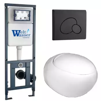 Комплект унитаза WeltWasser Jeckenbach 004 с инсталляцией MARBERG 410 белый, с сиденьем микролифт и клавишей смыва MAR 410 RD MT-BL черный матовый