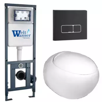 Комплект унитаза WeltWasser Jeckenbach 004 с инсталляцией MARBERG 410 белый, с сиденьем микролифт и клавишей смыва MAR 410 SE MT-BL черный матовый