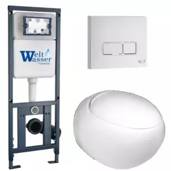 Комплект унитаза WeltWasser Jeckenbach 004 с инсталляцией MARBERG 410 белый, с сиденьем микролифт и клавишей смыва MAR 410 SE GL-WT белый
