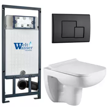 Комплект унитаза WeltWasser Kehlbach 004 с инсталляцией MARBERG 507 белый, с сиденьем микролифт и клавишей смыва MAR 507 SE MT-BL черный матовый