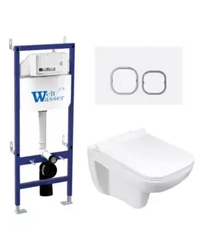 Комплект унитаза WeltWasser Kehlbach 004 с инсталляцией BAMBERG 460 белый, с сиденьем микролифт и клавишей смыва BAMBERG WT белый