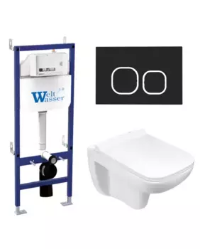 Комплект унитаза WeltWasser Kehlbach 004 с инсталляцией BAMBERG 460 белый, с сиденьем микролифт и клавишей смыва BAMBERG BL черный матовый