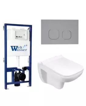 Комплект унитаза WeltWasser Kehlbach 004 с инсталляцией BAMBERG 525 белый, с сиденьем микролифт и клавишей смыва BAMBERG CR хром
