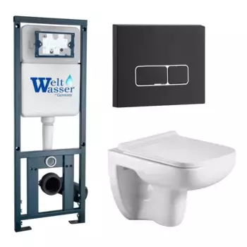 Комплект унитаза WeltWasser Kehlbach 004 с инсталляцией MARBERG 410 белый, с сиденьем микролифт и клавишей смыва MAR 410 SE MT-BL черный матовый