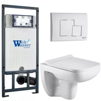 Комплект унитаза WeltWasser Kehlbach 004 с инсталляцией MARBERG 507 белый, с сиденьем микролифт и клавишей смыва MAR 507 SE GL-WT белый