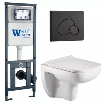 Комплект унитаза WeltWasser Kehlbach 004 с инсталляцией MARBERG 410 белый, с сиденьем микролифт и клавишей смыва MAR 410 RD MT-BL черный матовый