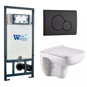 Комплект унитаза WeltWasser Kehlbach 004 с инсталляцией MARBERG 507 белый, с сиденьем микролифт и клавишей смыва MAR 507 RD MT-BL черный матовый