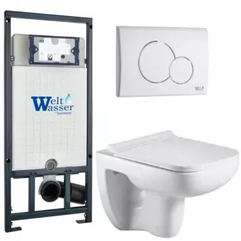 Комплект унитаза WeltWasser Kehlbach 004 с инсталляцией MARBERG 507 белый, с сиденьем микролифт и клавишей смыва MAR 507 RD GL-WT белый