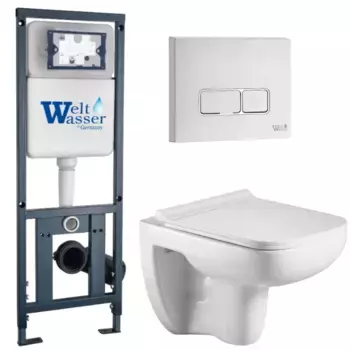 Комплект унитаза WeltWasser Kehlbach 004 с инсталляцией MARBERG 410 белый, с сиденьем микролифт и клавишей смыва MAR 410 SE GL-WT белый